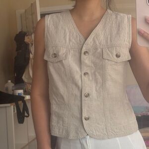 Sleeveless Beige Button-Up Vest